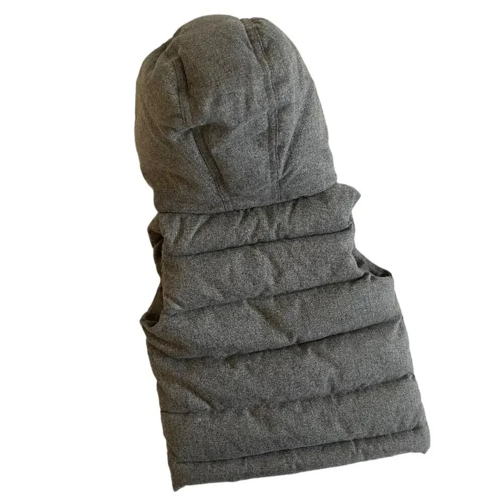 Kids Gray Quilted Hooded Vest Faux Fur Trim‎ Puffer Pockets Zipper Closure 3-6M